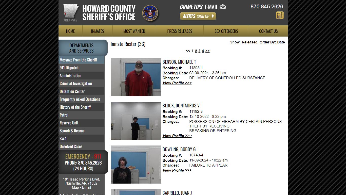 Inmate Roster - Current Inmates - Howard County Sheriff AR